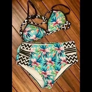 High Waisted Floral Print Bikini Swimsuit